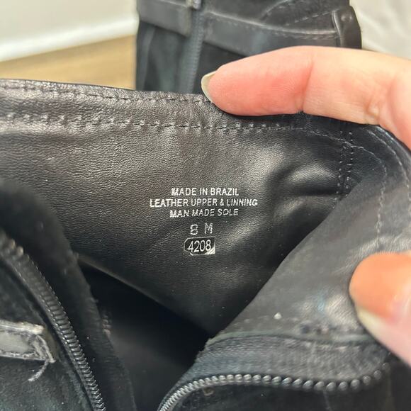 Tory Burch Aaden Women's Ankle Boots Black Suede Harness Logo Emblem Wedge - Picture 9 of 10